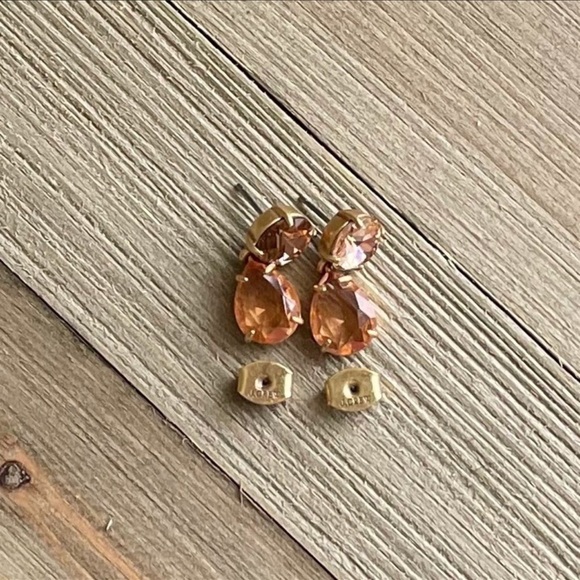 Vintage J. Crew Dangle Stud Earrings Gold with Orange Crystal - Picture 1 of 3